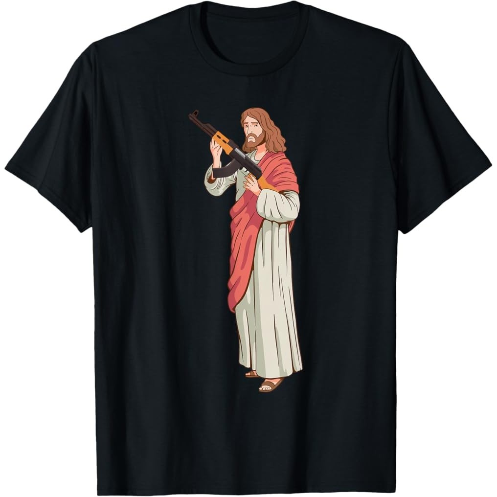 Mais Novo Jesus Com Rifle De Assalto Ak47 . T-Shirt