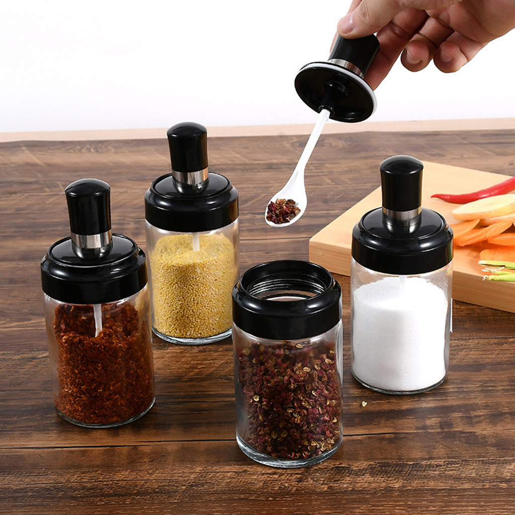 SHENYOU Frasco De Especiarias Com Colher Garrafa De Condimento De Vidro De 250ml Tempero De Cozinha Para Sal , Açúcar ,