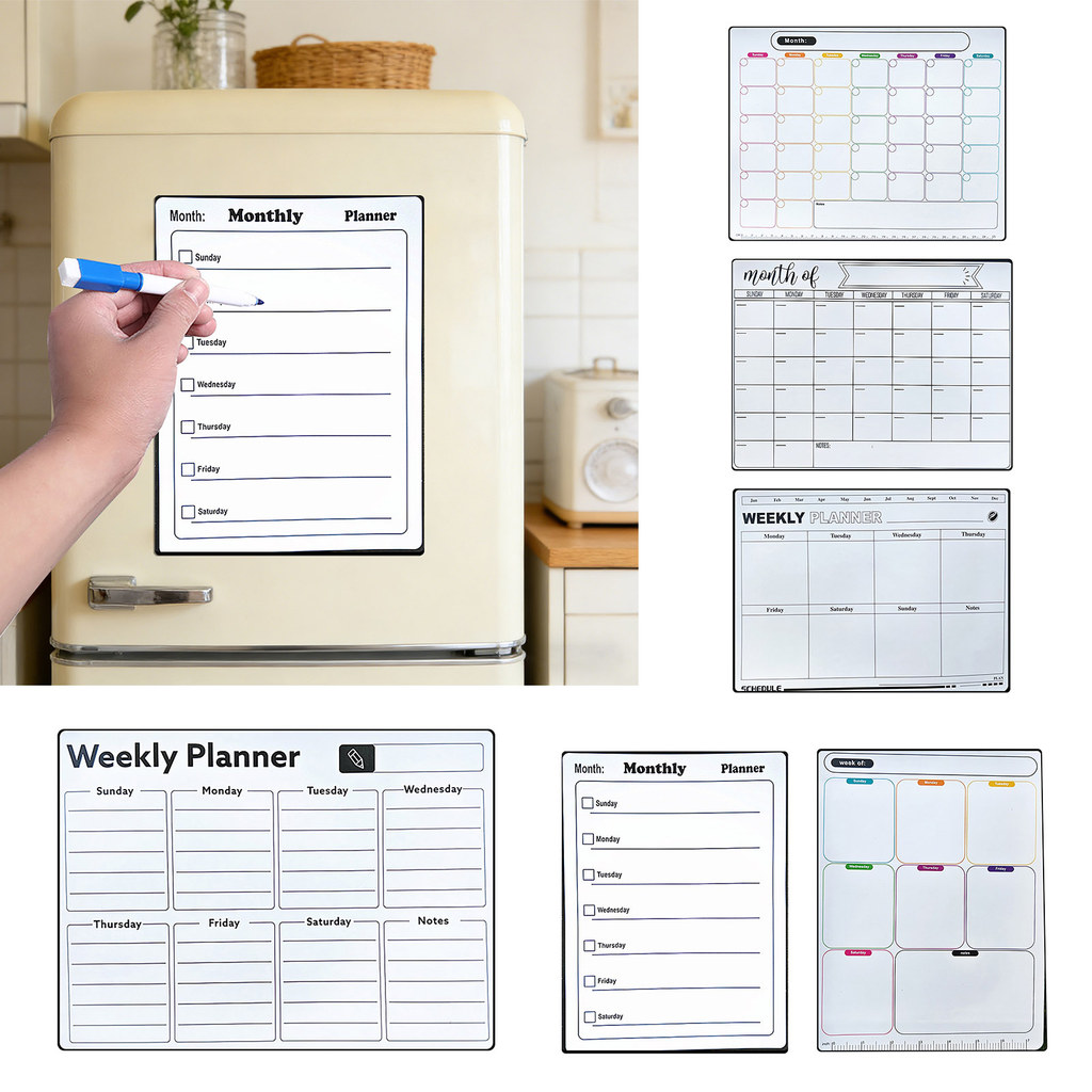 bluehome_ ic Quadro Branco De Apagamento A Seco Para Geladeira Calendário Mensal Reutilizável E Planejador Semanal Bloco