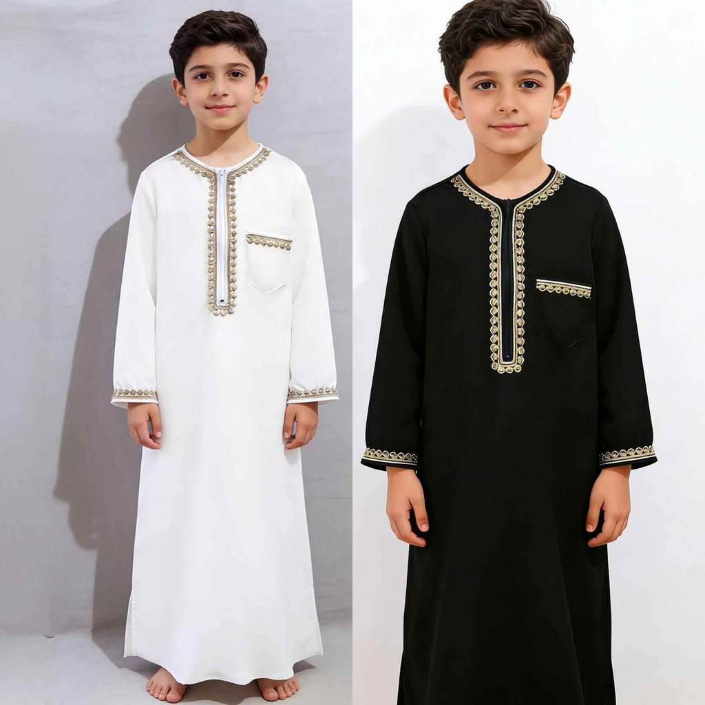Meninos Muçulmano Árabe Saudita Dubai Robe Crianças Oriente Médio Abaya Kaftan Islam Roupas De Oração Manga Longa Ramada