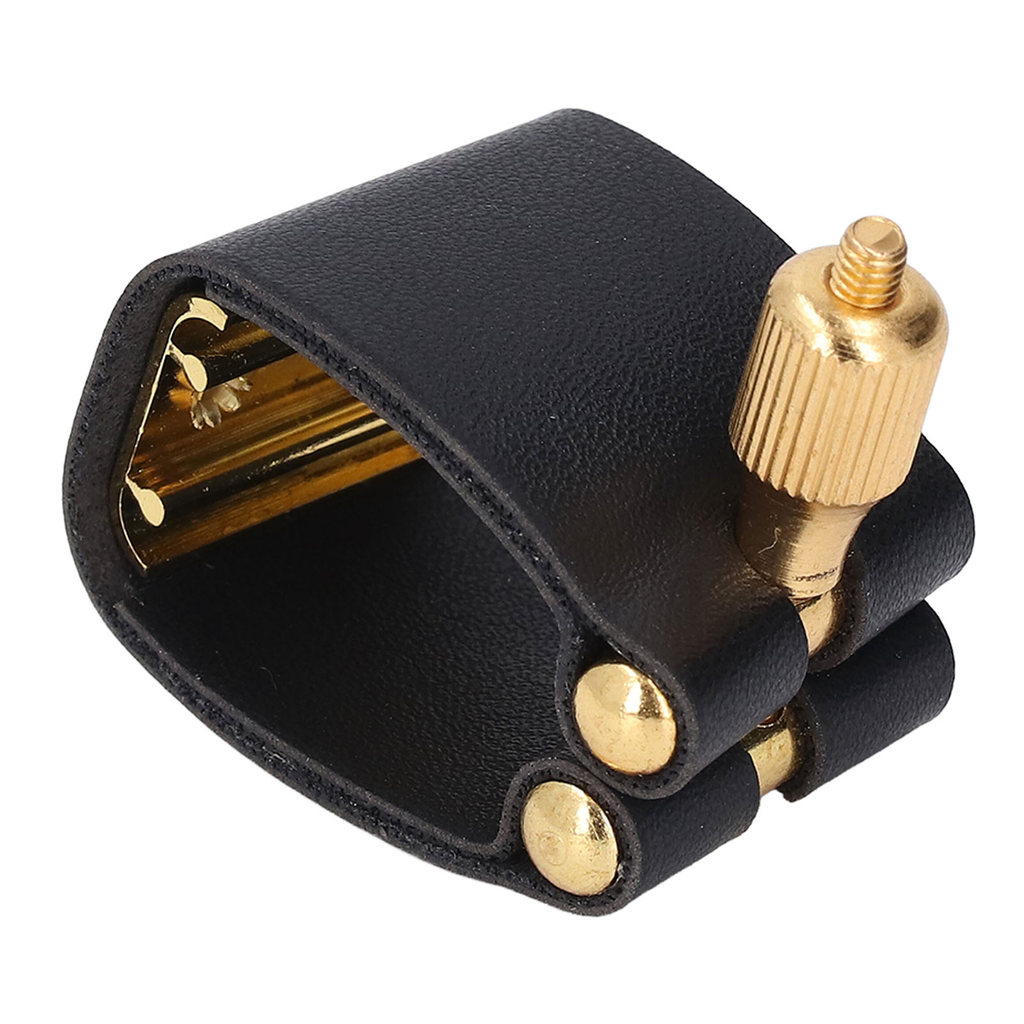 Telbr Sax Bocal Ligadura Pulseira De Couro Com Braçadeira De Metal Compacto Reed Guard Fastener Para Saxofone Alto Preto