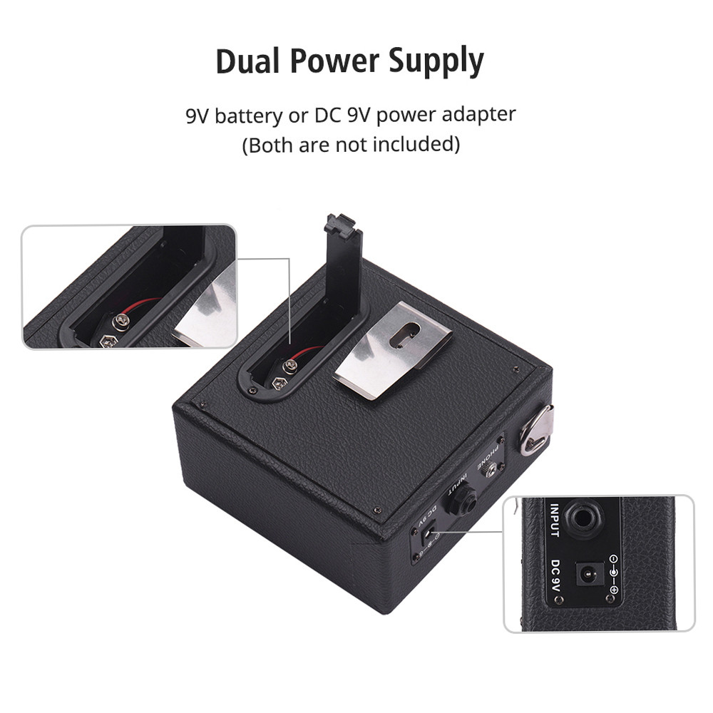 Telbr Mini Amplificador De Guitarra De Madeira , Alto-Falante 5W Com Entrada De 6.35 Mm , Saída De Fone De Ouvido De 3.5