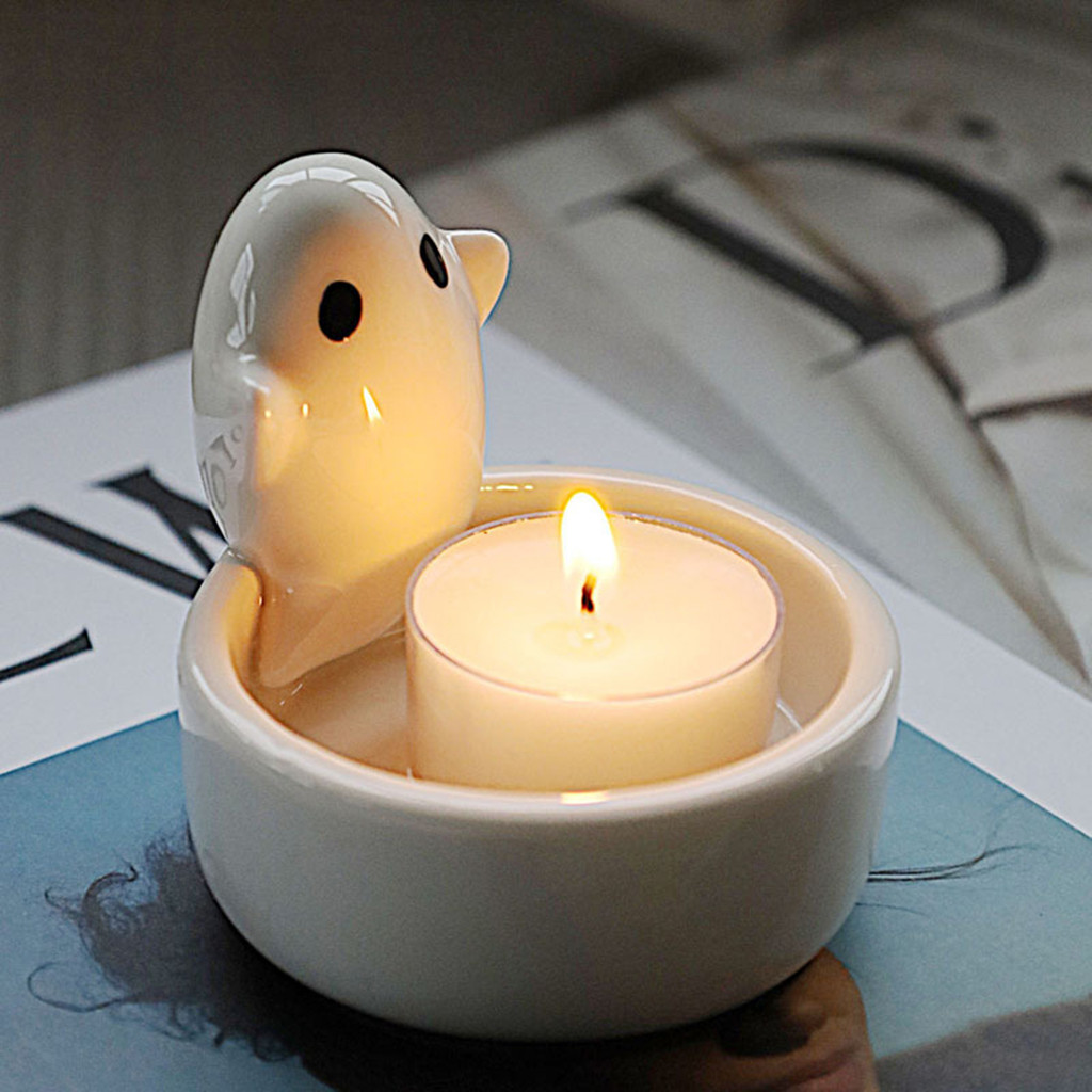 [HNUU] Suporte De Vela De Cerâmica Fantasma De Halloween Gnomo Gato Anjo Raposa Ouriço Sapo Esquilo Castiçal Decoração D