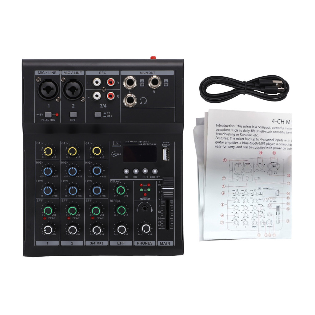sicibr 4 Canais Mini Mixer De Som DJ Placa De Mistura Com BT MP3 USB 48V Phantom Power Amplificador De Guitarra Embutido