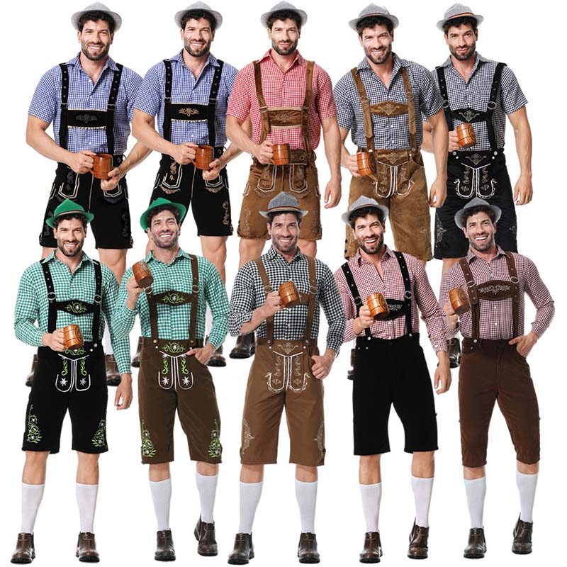 Alemão Oktoberfest Carnaval Festa Masculina Cerveja Lederhosen Cosplay Traje Tradição Bávaro Masculino Suspensórios Shor