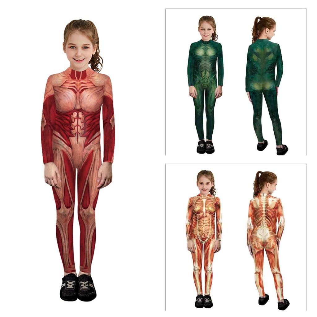 Macacão Feminino Com Estampa Muscular Para Festa 3D De Halloween , Body Elástico Anatomia Humana