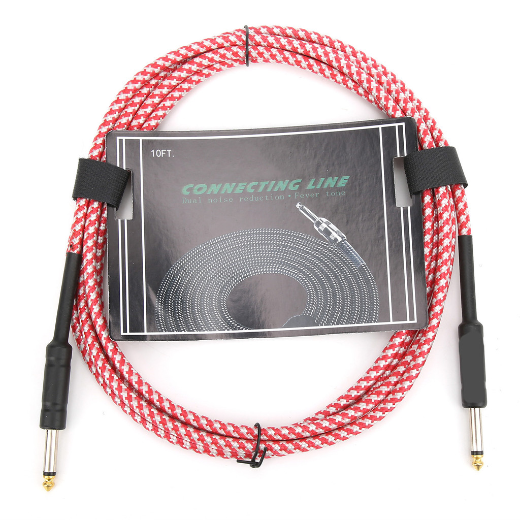 wohobr Cabo De Guitarra Trançado Escudo Niquelado Plug Áudio Fio De Instrumento Musical Eletrônico (Vermelho)