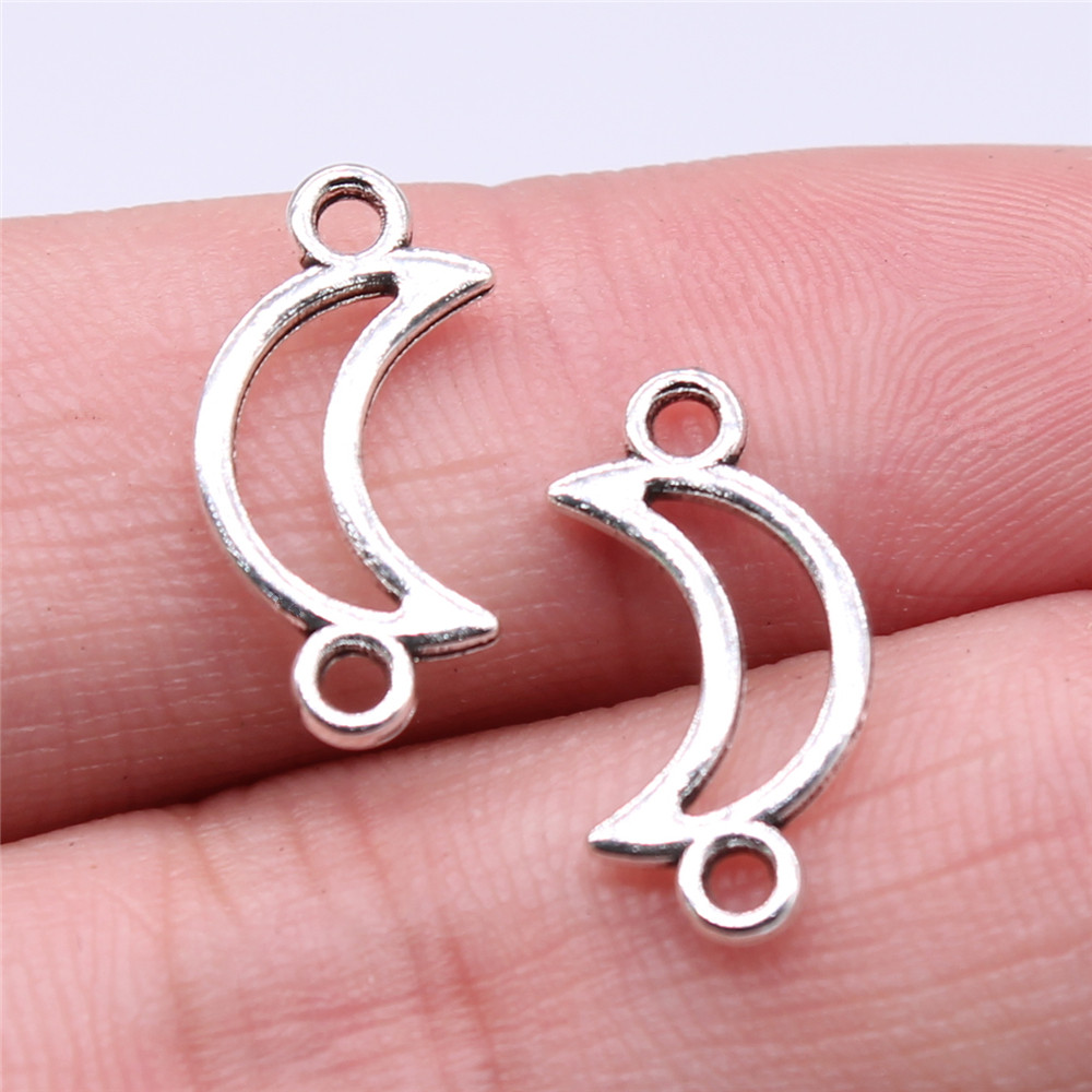 WYSIWYG 40 Peças 18x9mm Amuletos Conector De Lua Oca Para Fazer Joias Faça Você Mesmo De Liga De Cor Prata Antiga