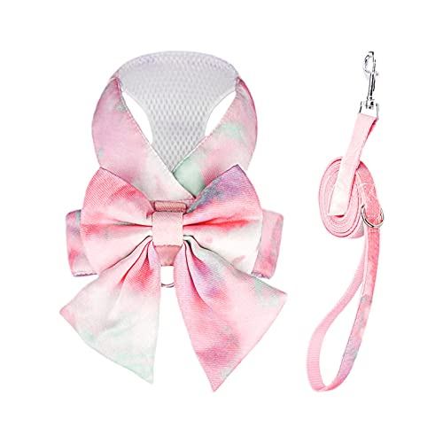 Conjunto De Arnês E Trela Para Cães Com Gravata Borboleta Fofa Elegante Cachorros Gradiente De Arco-Íris Sem Puxar Malha