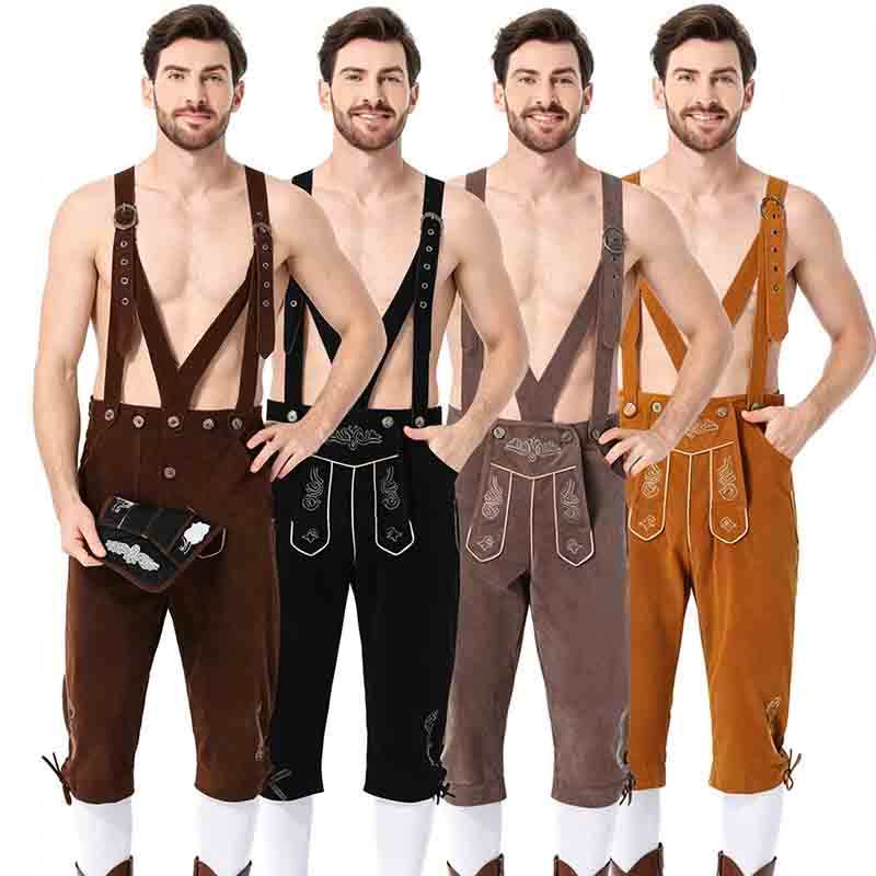 Homens Alemão Oktoberfest Lederhosen Traje Suspensórios Cinta Calças Festival De Cerveja Masculino Cosplay Halloween
