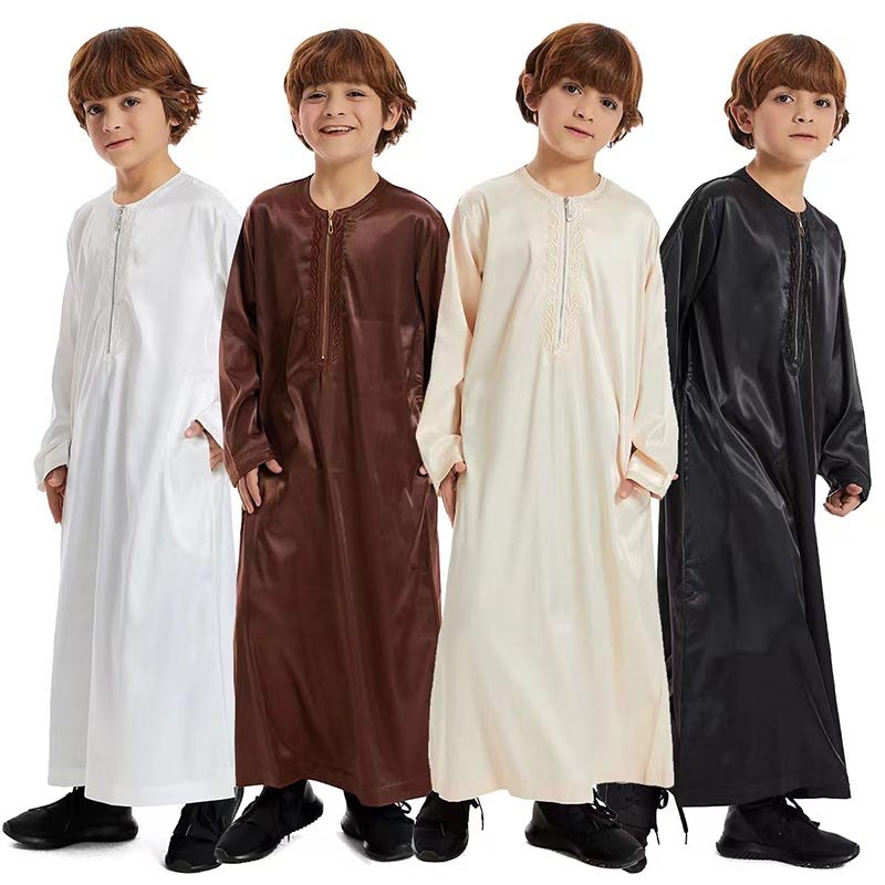 Camisa Tradicional Menino Árabe Thobe Muçulmano Manga Longa Kaftan