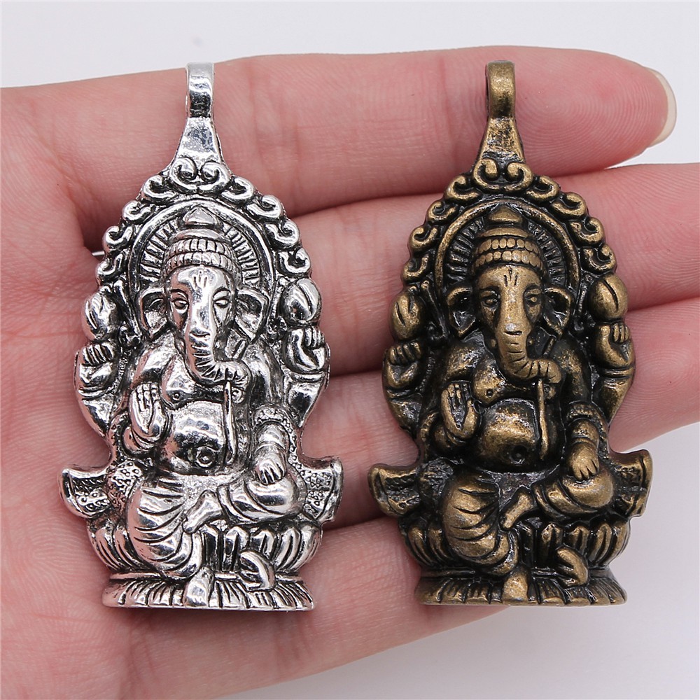 WYSIWYG 1 Pçs Encantos Buda Ganesha Elefante 62x32mm Antigo Fazendo Pingente Caber Vintage Tibetano Prata Cor DIY Descob