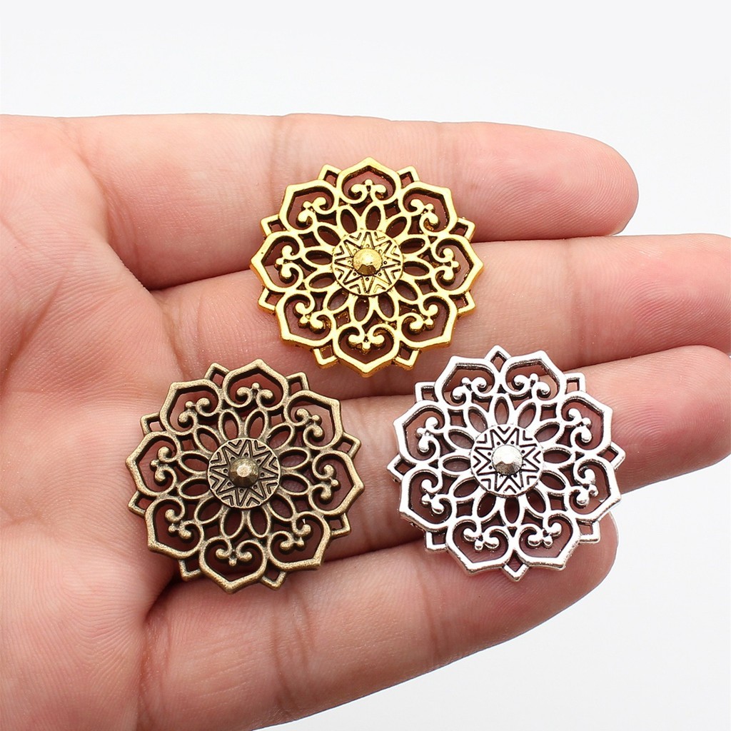 WYSIWYG 4 Peças Amuletos Flor Antiga Cor Bronze Liga Faça Você Mesmo Acessórios Para Fazer Joias 31x31mm