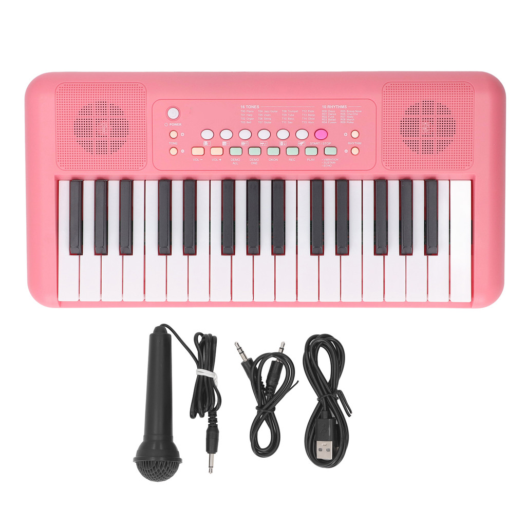 wohobr Teclado Eletrônico De 32 Teclas 16 Tons 10 Ritmos Vibrato Sustentar Efeitos De Eco Piano Com Microfone Morango Ve