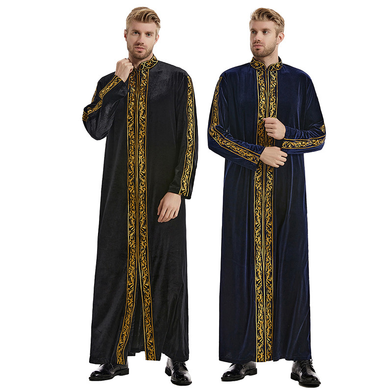 Homens Muçulmanos Jubba Thobe Roupas Islâmicas Veludo Kaftan Thub Árabe Saudita Robe