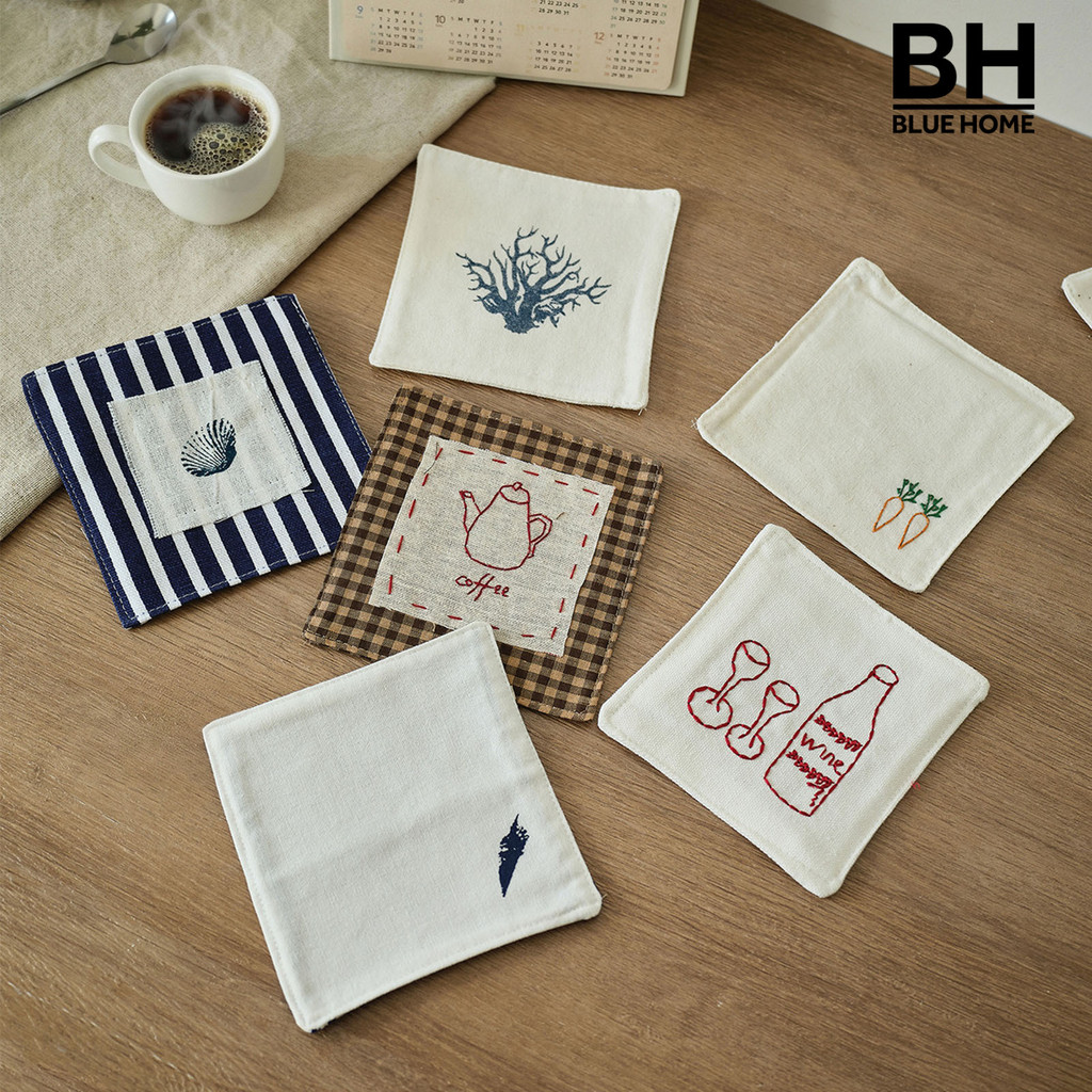 Bluehome 4 Unidades De Porta-Copos De Algodão Rústico , Tapetes De Bebida Xadrez Bordados Feitos À Mão Para Xícaras De C