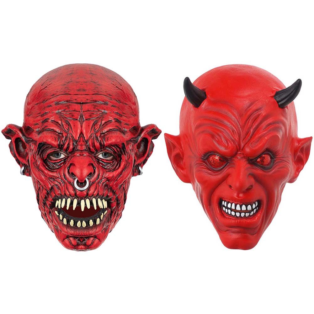 Mephistopheles Máscara De Chifre De Demônio Vermelho Cosplay Horror Diabo Crânio Assassino Capacete De Látex Halloween C