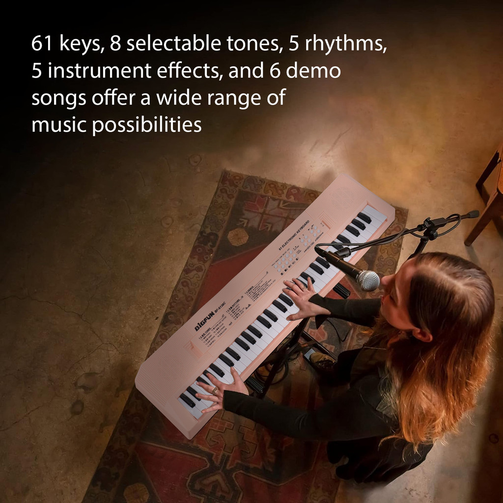 fgstbr Teclado Eletrônico De 61 Teclas Piano Instrumento Musical Com Microfone Modo De Energia Dupla Música Portátil 6 M