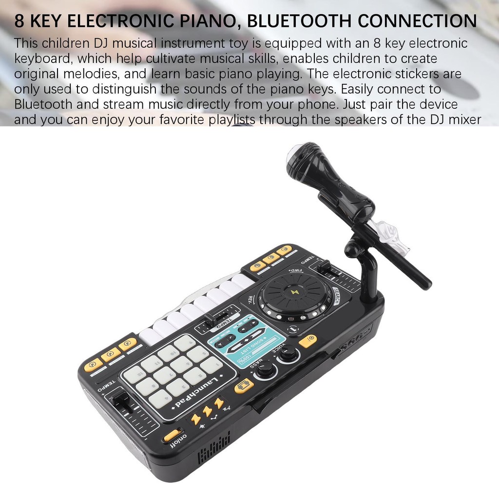 fgstbr Kids DJ Mixer Toy Controller Table 2 Em 1 Teclado De 8 Teclas Piano 12 Botões MIDI Definidos Para Maiores De 3 An