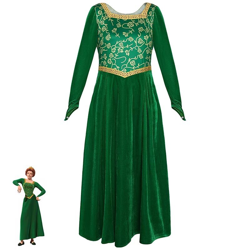 Anime Princesa Vestido Verde Fiona Shrek Cosplay Traje Halloween Fantasia Festa Terno Roleplay Para Mulher Adulta