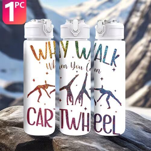 Padrão De Slogan De Roda De Carrinho De Ginástica De 1 Unidade , Garrafa De Água Esportiva De Plástico De 750 Ml/26 Onça