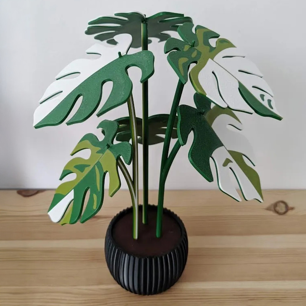 LY-6Pcs 3D Impresso Monstera Leaf Coaster Set Almofadas De Bebida Removíveis Com Tema De Planta Pote De Armazenamento Oc