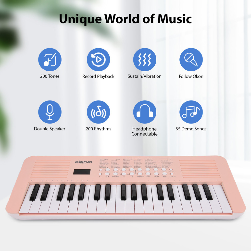 fgstbr Teclado Eletrônico De 37 Teclas Piano 200 Tons Ritmos 35 Demoções Instrumento Musical Com Microfone Modo De Alime