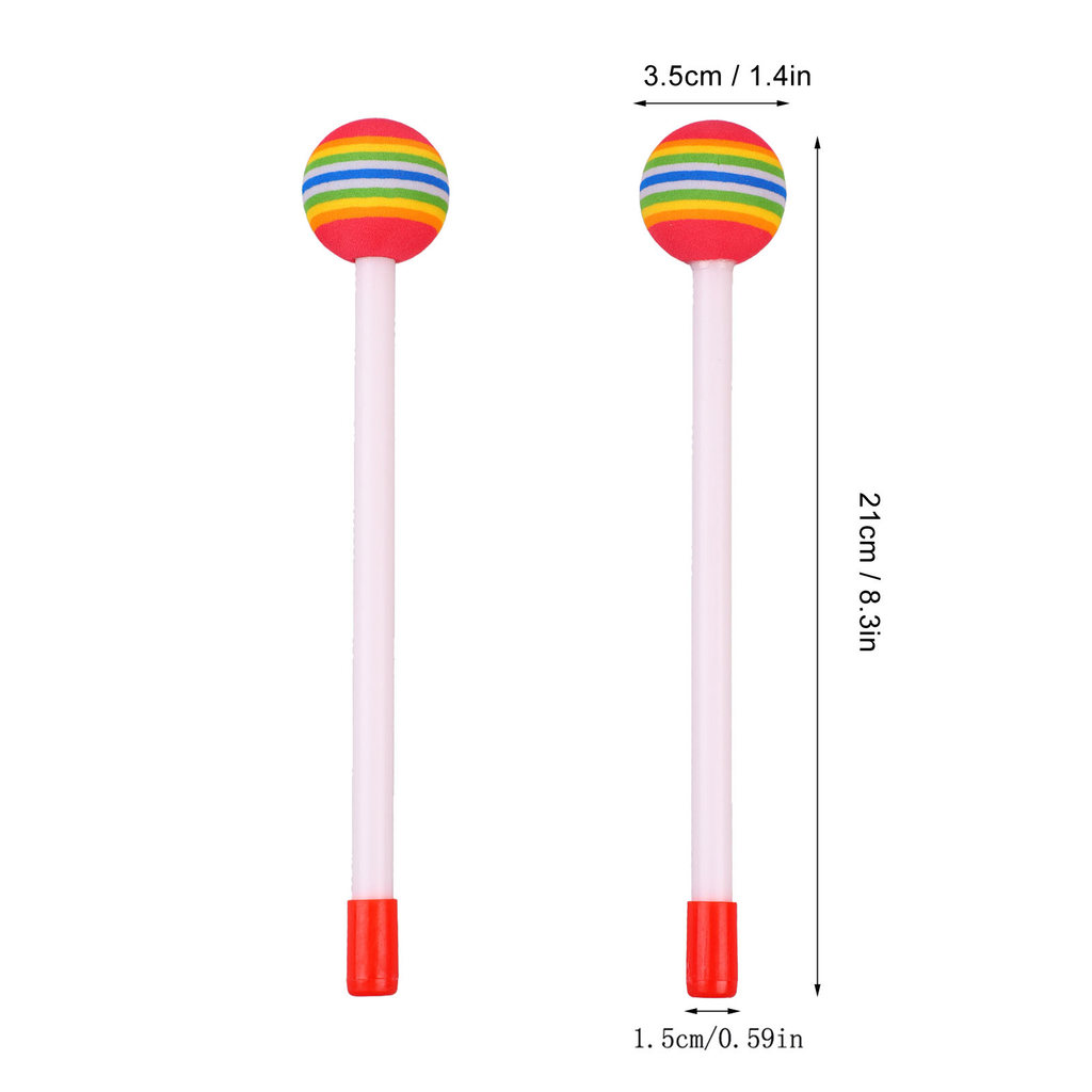 fgstbr 2 Peças Baquetas Redondas De Feltro EVA Orff Mão Percussão Batida Brinquedo Cor Arco-Íris