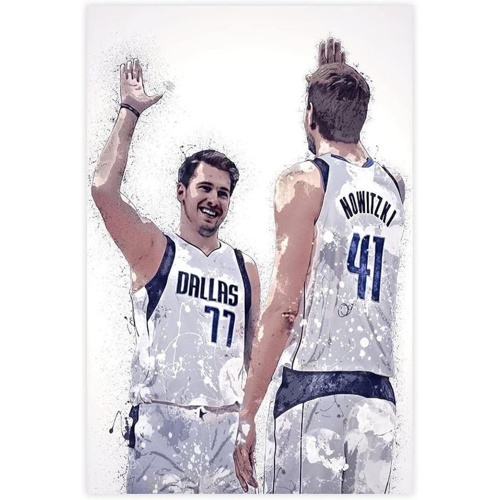 QEWRT Luka Doncic , Dirk Nowitzki Pôster Basquete Retrato Arte Imagem Lona Quarto Decoração De Parede Impressão Escritór
