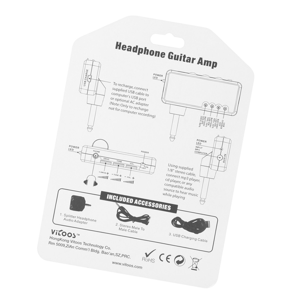 cpnobr VITOOS Plugue Para Guitarra Elétrica Mini Amplificador De Fone De Ouvido Plexi Sound Compacto Portátil