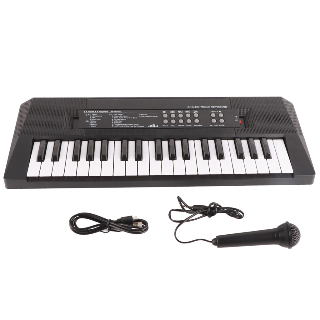 wohobr Teclado Elétrico 37 Teclas Piano Instrumento Musical Infantil Brinquedo Microfone Função De Gravação