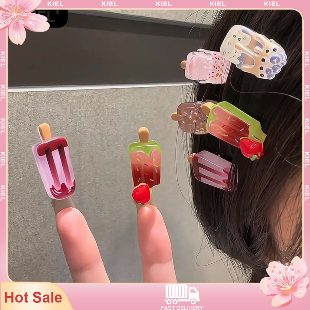 KIEL ☆ 5 Pçs Menina Grampos De Cabelo Claro Gradiente Cor Simulado Picolé Forma Transparente Design Antiderrapante Mini