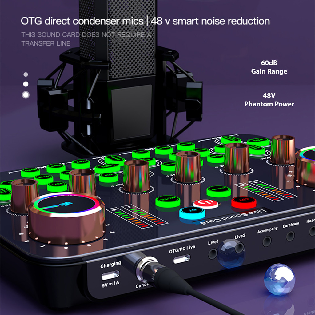 cpnobr Placa De Som Ao Vivo Mixer De Áudio Gravação Desktop Cantando BT 48V XLR Phantom Fonte De Alimentação OTG Digital