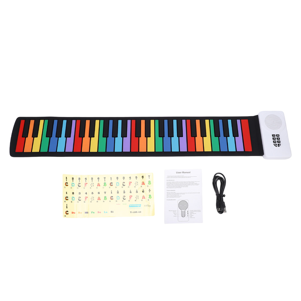 sicibr Piano Eletrônico Portátil Teclado Roll-Up Flexível De 49 Teclas Com Alto-Falantes Para Iniciantes Versão Colorida