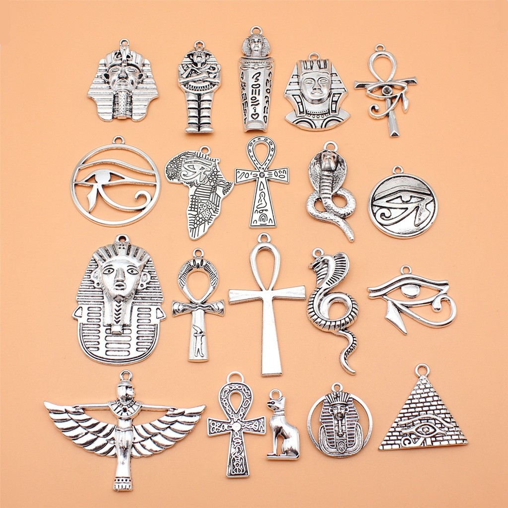 20 Estilos , 1 De Cada , 20 Peças De Cor Prata Antiga Misteriosa Série Egito Antigo Coleção De Amuletos Para Fazer Joias