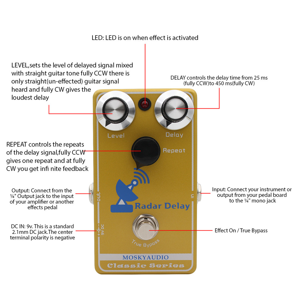 Telbr MOSKYAUDIO Pedal De Efeitos De Atraso De Guitarra Analógico-Digital Híbrido Verdadeiro Circuito BBD Distorção-Otim