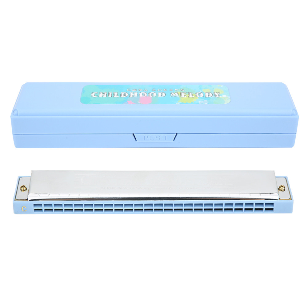 Profissional Bocargan Gaita Diatônica Harpa C Chave Placa De Cobertura De Aço Inoxidável 24 Furos Azul
