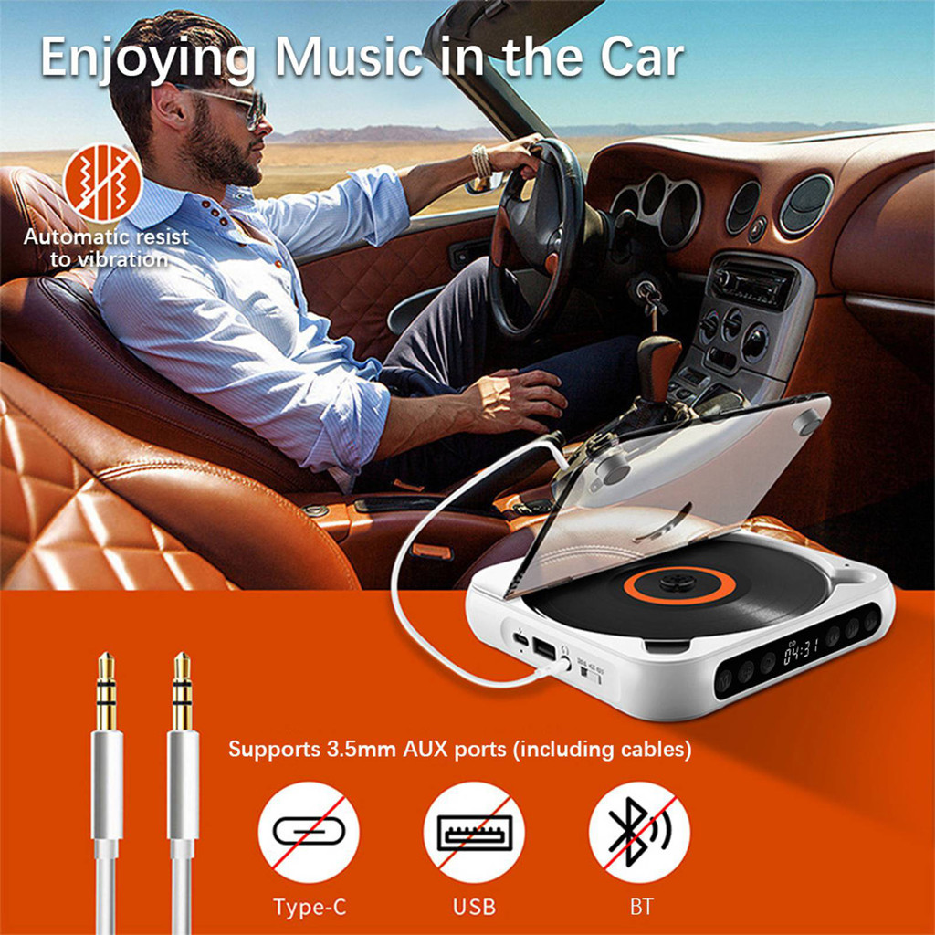 Telbr CD Player Portátil BT Music Runner Com Capa À Prova De Poeira 6 Modos Ab Repetir Temporizador Controle Remoto Exte