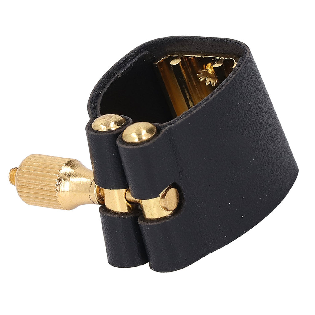 fgstbr Sax Bocal Ligadura Pulseira De Couro Com Braçadeira De Metal Fixador Compacto Reed Guard Para Saxofone Alto Preto