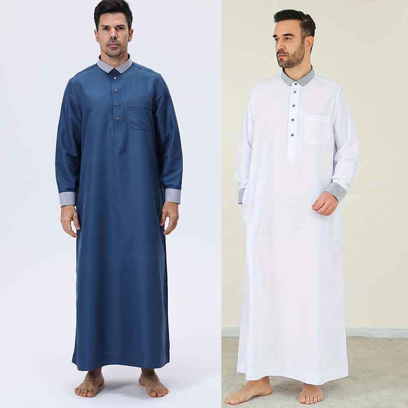 Manga Longa Masculina Dubai Arábia Jubba Thobe Moda Solta Muçulmano Longo Robes Oriente Médio Kaftan Casual Solto Maxi R