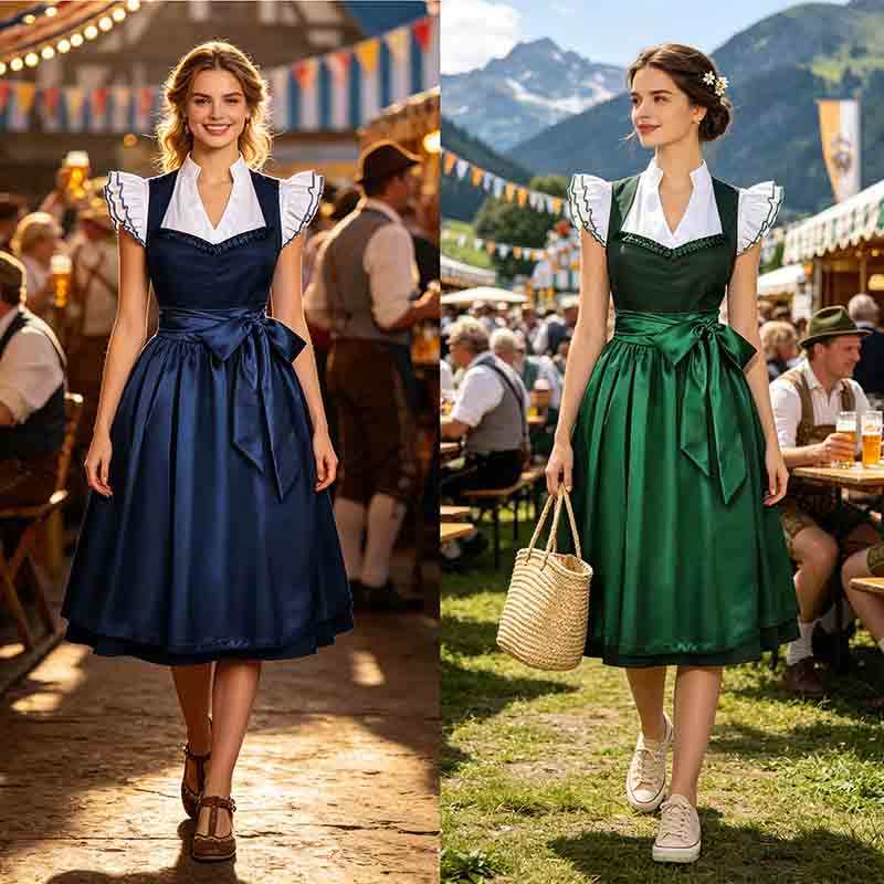 Vestido Feminino Oktoberfest Dirndl Manga Babado Faixa Alemão Cerveja Festival Traje Tradicional De Festa Bávaro Com Ave