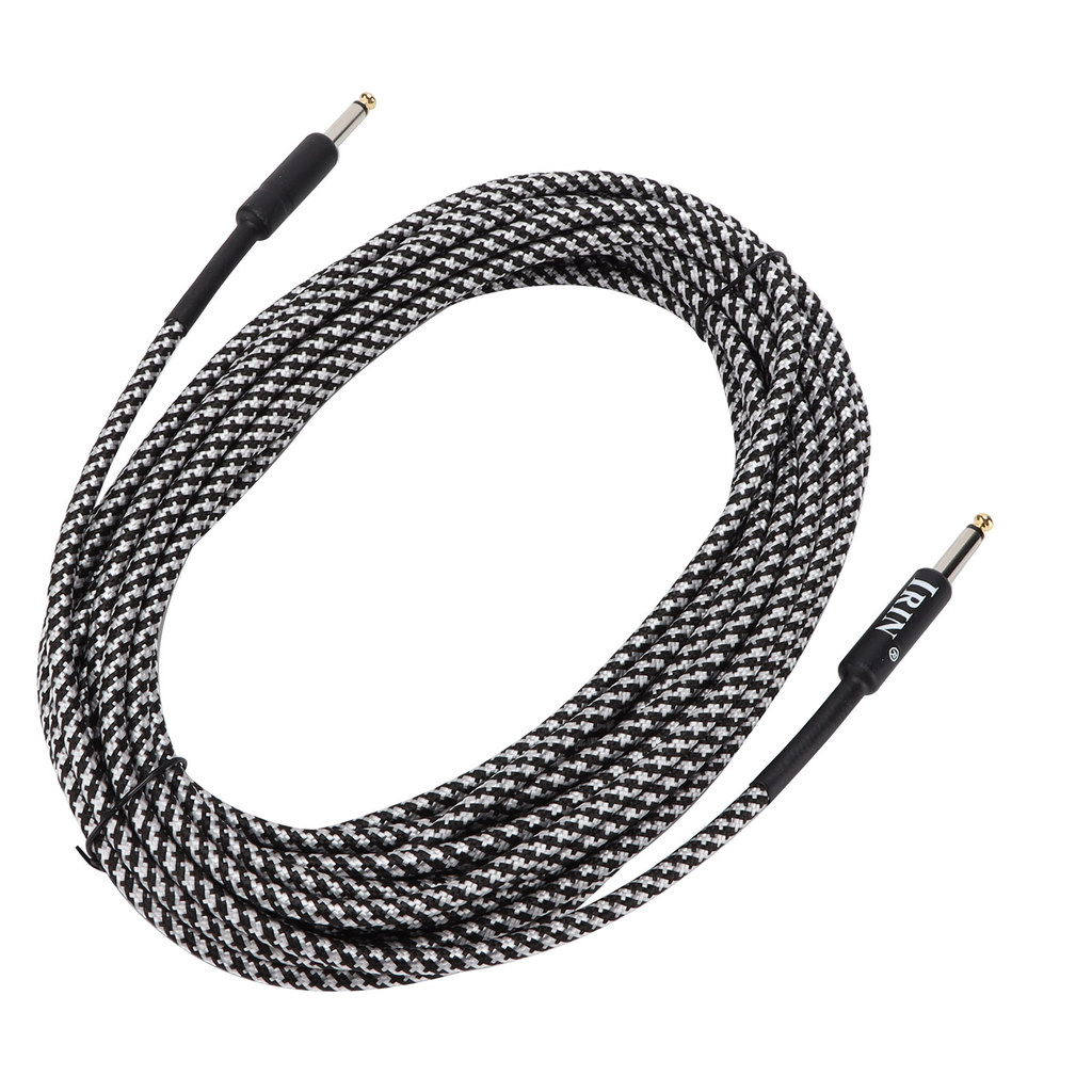 Cabo De Instrumento Musical Telbr Escudo Trançado Niquelado Plug Guitarra Baixo Conexão 10 Metros (Branco)