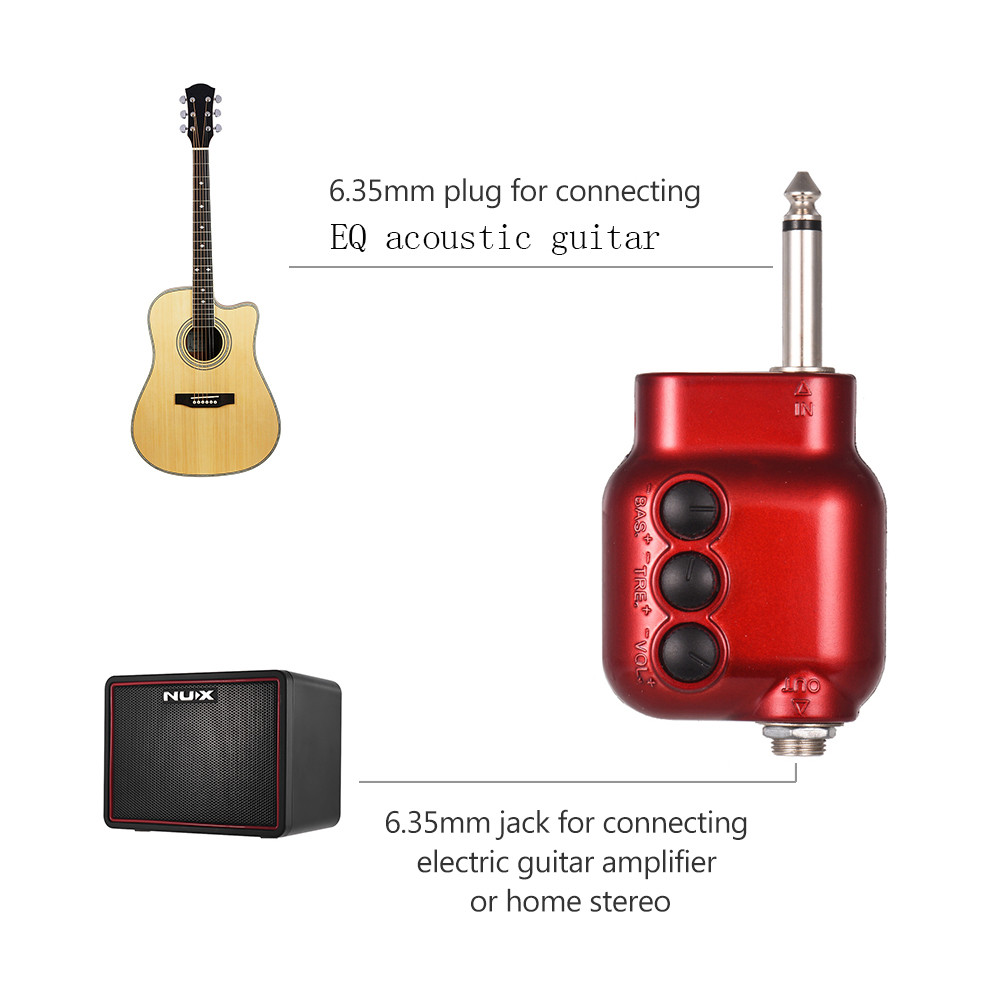 Telbr Mini Pré-Amplificador Plugue De 6.35 Mm Com Controle De Volume De Equalizador Agudo De Baixo Para Guitarra Acústic