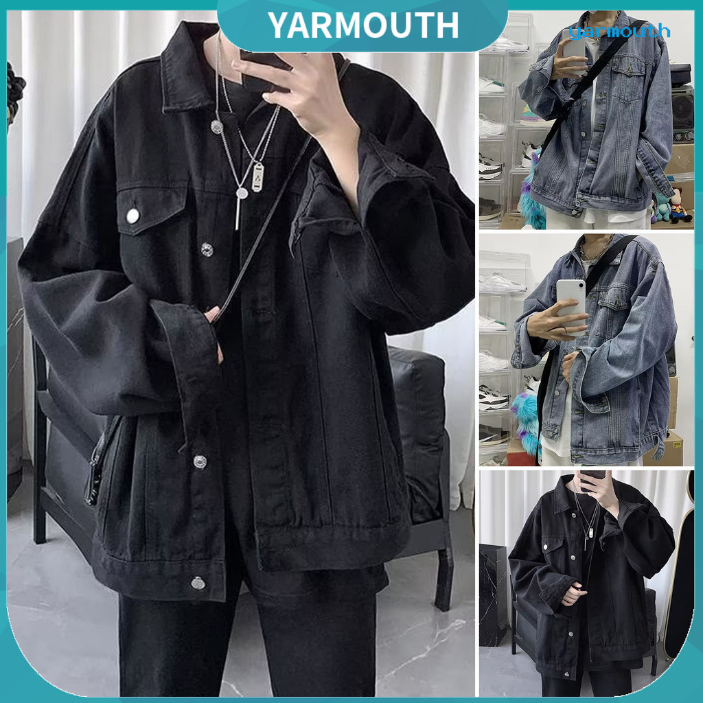 [YAR] Casaco Cargo Masculino Com Lapela E Vários Bolsos , Jeans Casual Estilo Esportivo , Jaqueta Streetwear