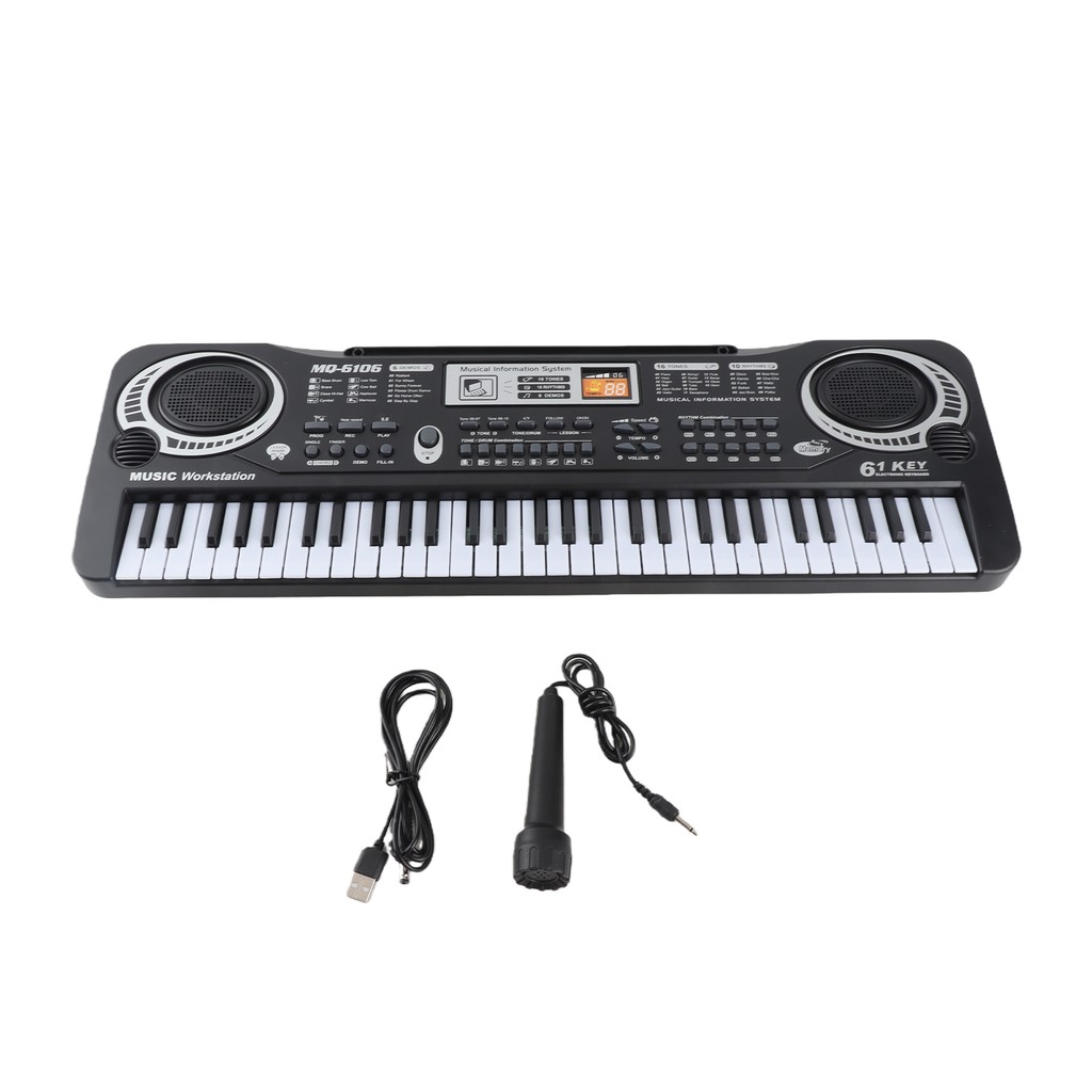 wohobr 61 Teclas USB Órgão Eletrônico Crianças Piano Elétrico Com Microfone Preto Teclado De Música Digital Embutido Est