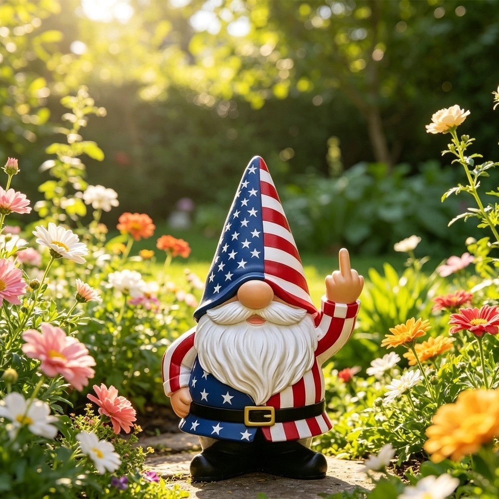 [SULO] Estatueta De Gnomo Patriótico Peculiar : Dedo Médio Engraçado Para Decoração De 4 De Julho !