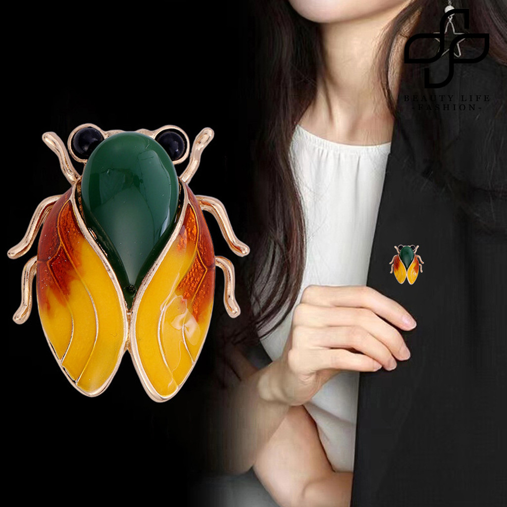Beautylife Broche Estilo Nacional Asas Esmaltadas Cigarra Design Alfinete De Lapela Com Imitação De Textura De Jade Dist