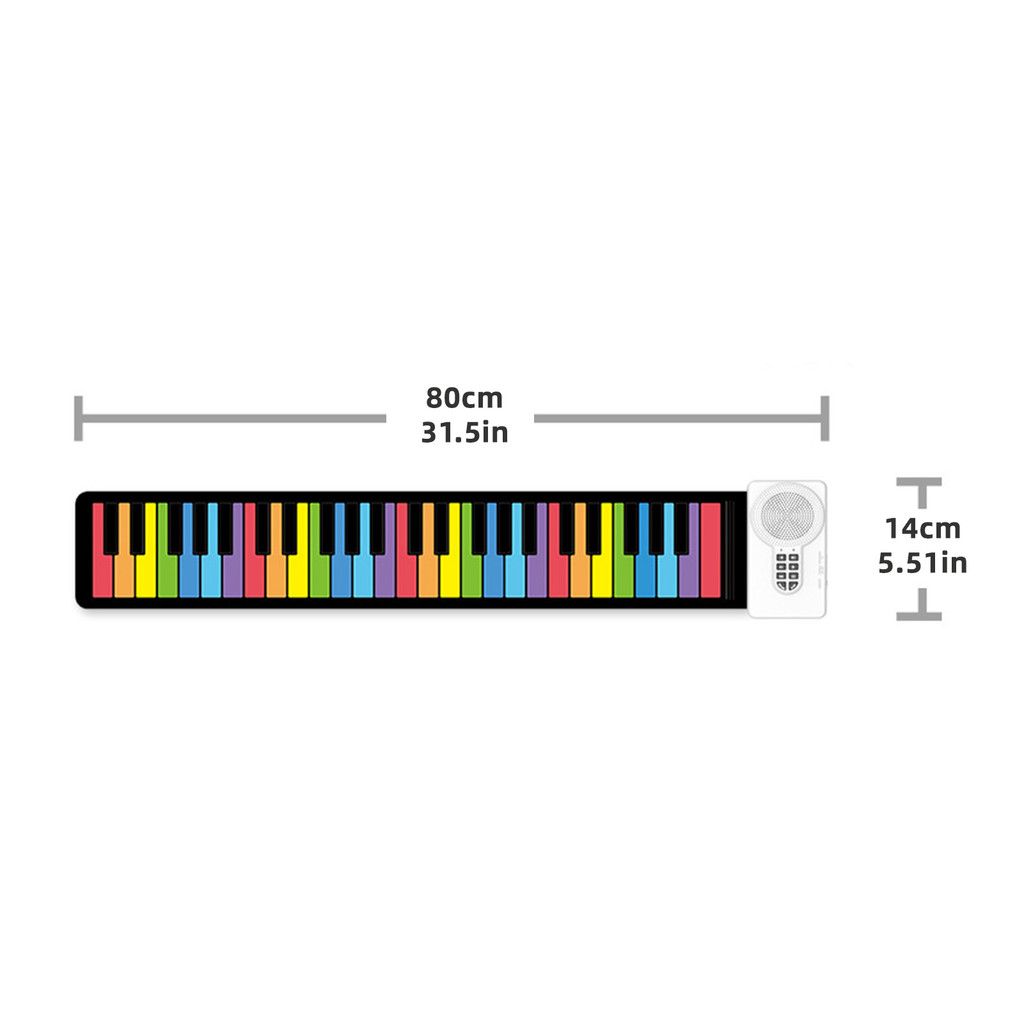 fgstbr Piano Eletrônico Portátil Teclado Roll-Up Flexível De 49 Teclas Com Alto-Falantes Para Iniciantes Versão Colorida