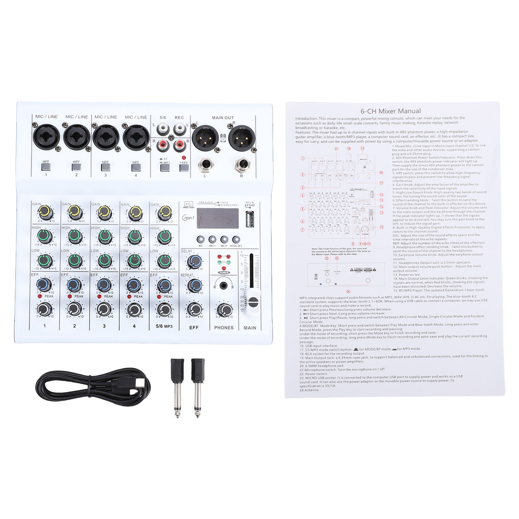 Mini Mixer De Som De 6 Canais Controlador De DJ Com BT MP3 Player 48V Phantom Power Amplificador De Guitarra Integrado C