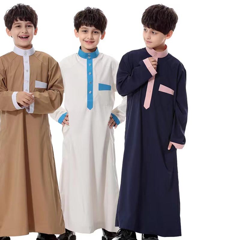 Meninos Muçulmanos Abaya Crianças Caftan Robes Islâmico Ramadan Jubba Thobe Árabe Criança Bordado Kaftan